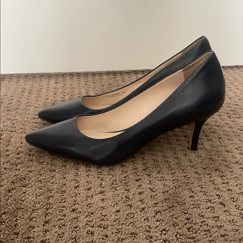 Cole Haan Navy Leather Kitten Heel Pumps - Picture 2 of 6
